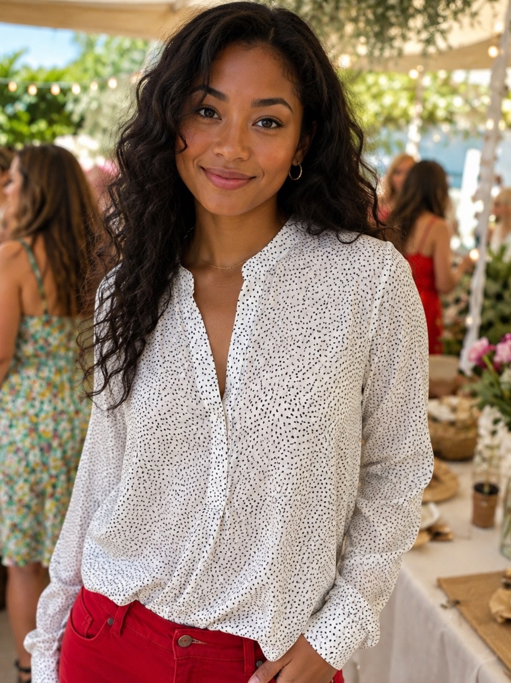 Carolina Belle White Blouse with Black Dot Print
